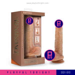 Playful2night_Blush | Renaissance | DaVinci 8 Inch Realistic Dildo With Sliding Foreskin & Squeezable Balls - Dual Density - Liquid Silicone - Tan